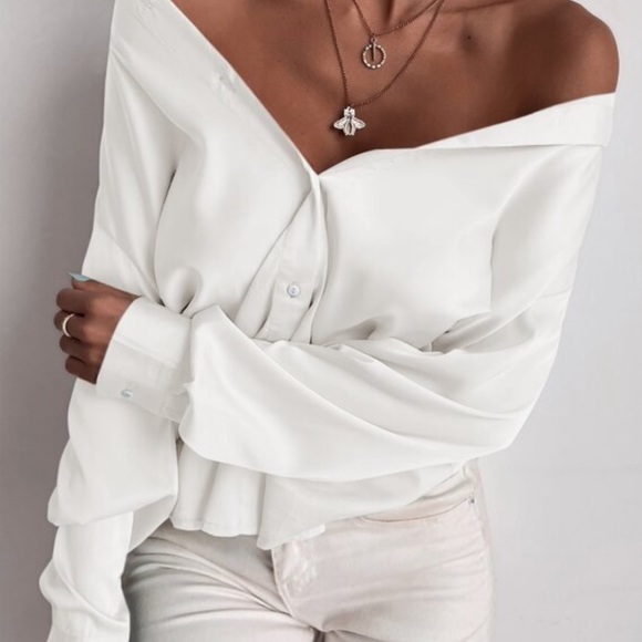 Satin boyfriend button down silky blouse hot pink - Picture 13 of 15